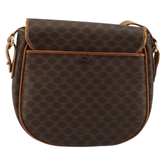 CELINE Macadam Canvas Shoulder Bag PVC Leather Brown Gold Auth BA12236