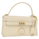 Gianni Versace Hand Bag Leather 2way White Gold Auth BA12237A-1