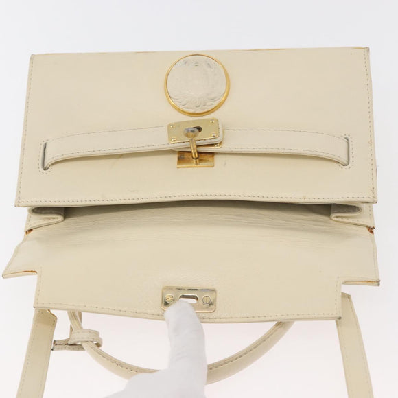 Gianni Versace Hand Bag Leather 2way White Gold Auth BA12237A