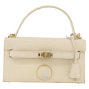 Gianni Versace Hand Bag Leather 2way White Gold Auth BA12237A-13