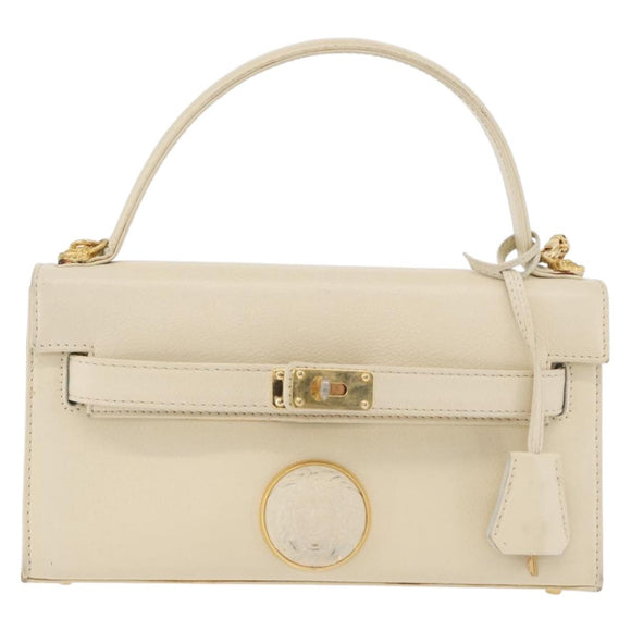 Gianni Versace Hand Bag Leather 2way White Gold Auth BA12237A