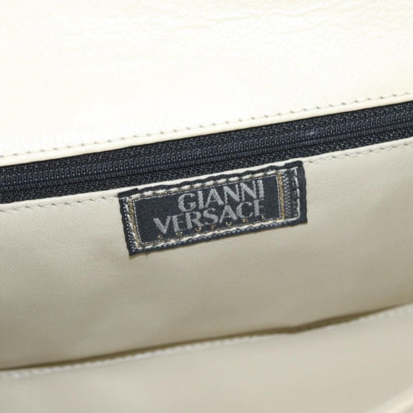 Gianni Versace Hand Bag Leather 2way White Gold Auth BA12237A