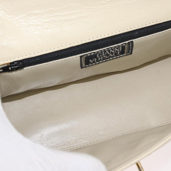 Gianni Versace Hand Bag Leather 2way White Gold Auth BA12237A