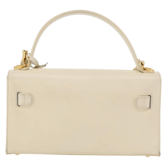 Gianni Versace Hand Bag Leather 2way White Gold Auth BA12237A