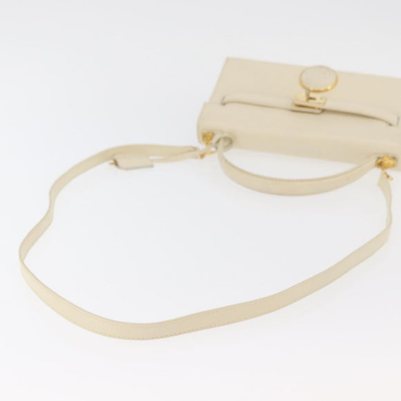 Gianni Versace Hand Bag Leather 2way White Gold Auth BA12237A