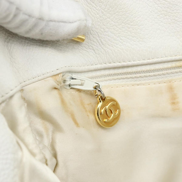 CHANEL Schultertasche Chain Tote Caviar Leder Weiß Gold CC Authentisch BA12243