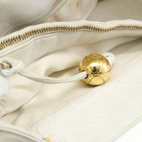 CHANEL Schultertasche Chain Tote Caviar Leder Weiß Gold CC Authentisch BA12243