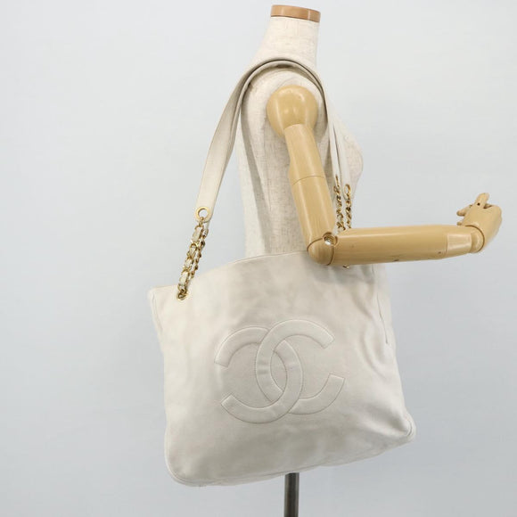 CHANEL Schultertasche Chain Tote Caviar Leder Weiß Gold CC Authentisch BA12243