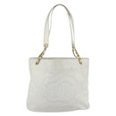 CHANEL Schultertasche Chain Tote Caviar Leder Weiß Gold CC Authentisch BA12243-13