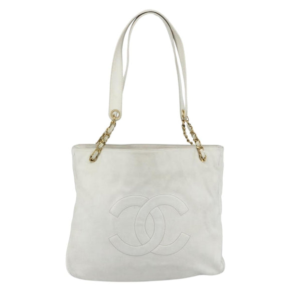 CHANEL Schultertasche Chain Tote Caviar Leder Weiß Gold CC Authentisch BA12243