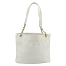 CHANEL Schultertasche Chain Tote Caviar Leder Weiß Gold CC Authentisch BA12243-2