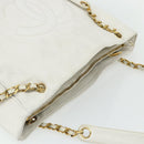 CHANEL Schultertasche Chain Tote Caviar Leder Weiß Gold CC Authentisch BA12243-6
