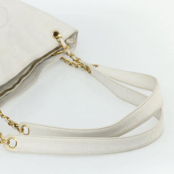 CHANEL Schultertasche Chain Tote Caviar Leder Weiß Gold CC Authentisch BA12243