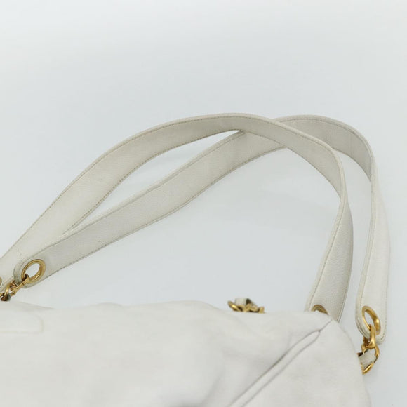 CHANEL Schultertasche Chain Tote Caviar Leder Weiß Gold CC Authentisch BA12243