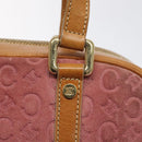 CELINE C Macadam Canvas Hand Bag Suede Pink Gold Auth BA1225-17