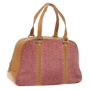 CELINE C Macadam Canvas Hand Bag Suede Pink Gold Auth BA1225-1