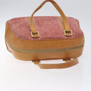 CELINE C Macadam Canvas Hand Bag Suede Pink Gold Auth BA1225-6