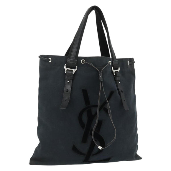 SAINT LAURENT Kahala Tote Bag Canvas Black Silver Auth BA12255