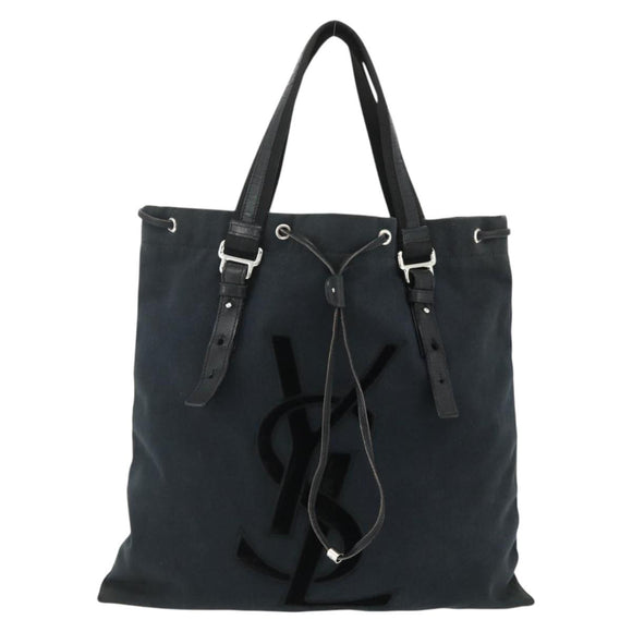 SAINT LAURENT Kahala Tote Bag Canvas Black Silver Auth BA12255