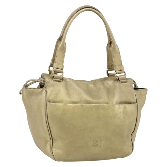 LOEWE Nappa Hand Bag Leather Gold Tone Auth BA12256