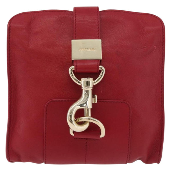 Jimmy Choo Shoulder Bag Leather Red Gold Auth BA12257A