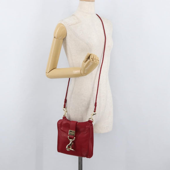 Jimmy Choo Shoulder Bag Leather Red Gold Auth BA12257A