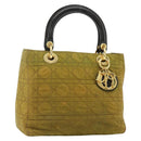 Christian Dior Canage Lady Dior Hand Bag Nylon Green Gold Auth BA12259-1
