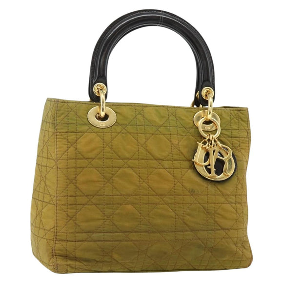 Christian Dior Canage Lady Dior Hand Bag Nylon Green Gold Auth BA12259