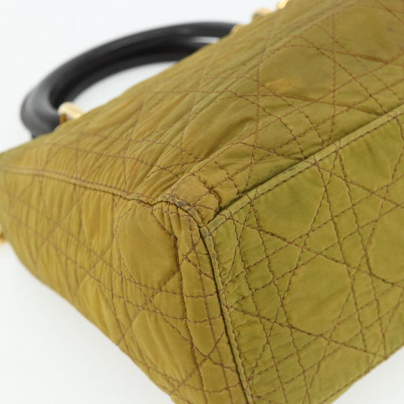 Christian Dior Canage Lady Dior Hand Bag Nylon Green Gold Auth BA12259