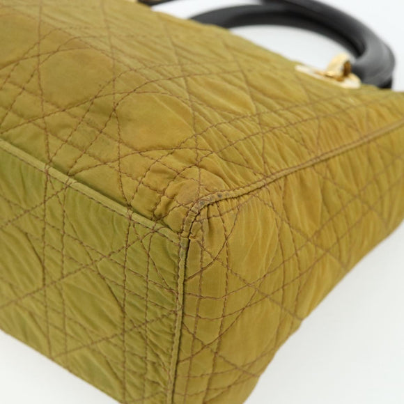 Christian Dior Canage Lady Dior Hand Bag Nylon Green Gold Auth BA12259