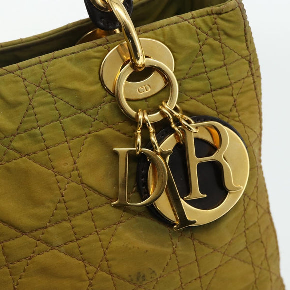 Christian Dior Canage Lady Dior Hand Bag Nylon Green Gold Auth BA12259