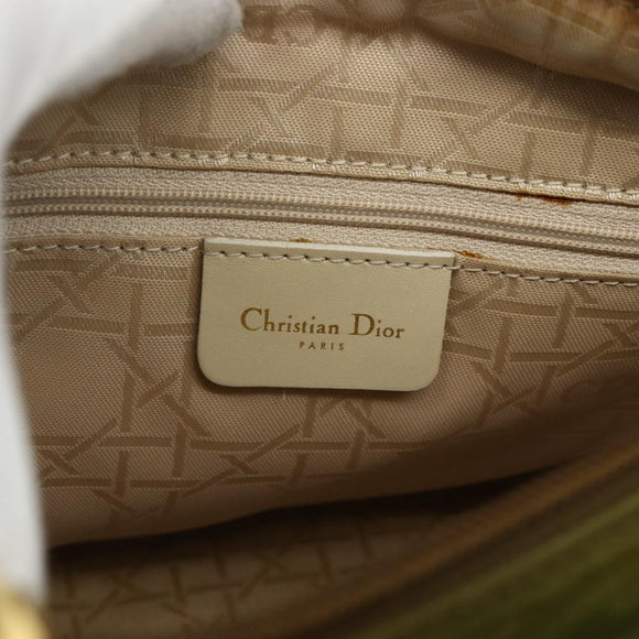 Christian Dior Canage Lady Dior Hand Bag Nylon Green Gold Auth BA12259