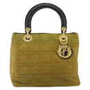 Christian Dior Canage Lady Dior Hand Bag Nylon Green Gold Auth BA12259-13