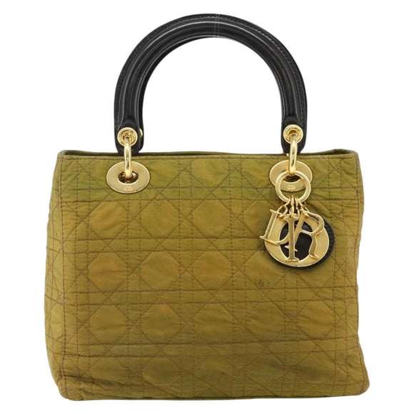 Christian Dior Canage Lady Dior Hand Bag Nylon Green Gold Auth BA12259