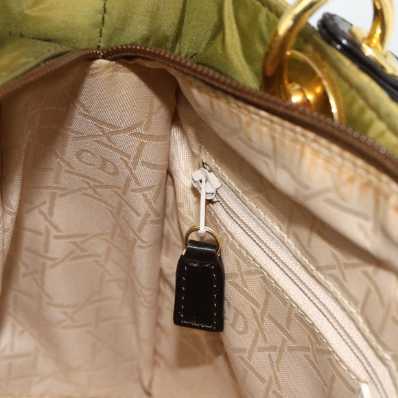 Christian Dior Canage Lady Dior Hand Bag Nylon Green Gold Auth BA12259