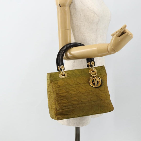 Christian Dior Canage Lady Dior Hand Bag Nylon Green Gold Auth BA12259