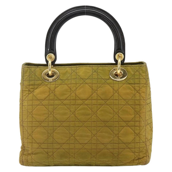 Christian Dior Canage Lady Dior Hand Bag Nylon Green Gold Auth BA12259