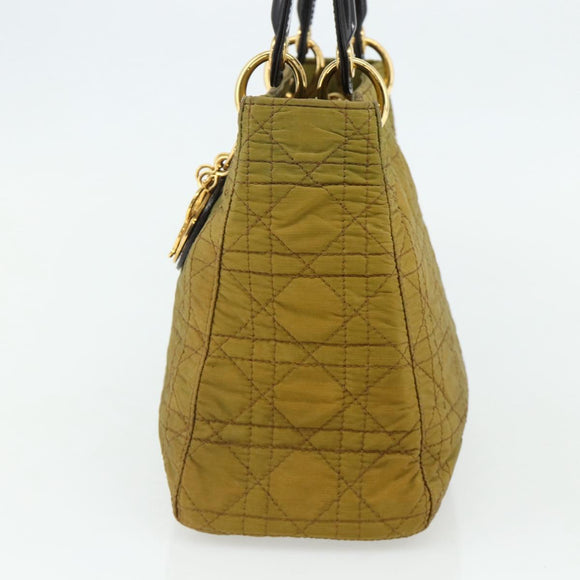 Christian Dior Canage Lady Dior Hand Bag Nylon Green Gold Auth BA12259
