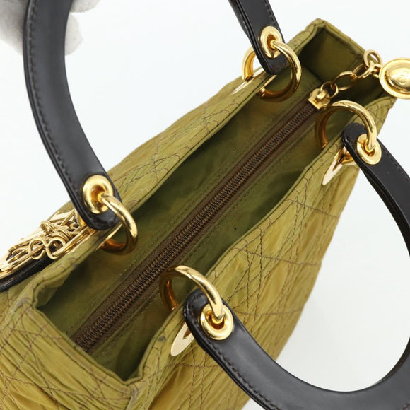 Christian Dior Canage Lady Dior Hand Bag Nylon Green Gold Auth BA12259