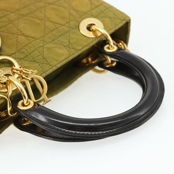 Christian Dior Canage Lady Dior Hand Bag Nylon Green Gold Auth BA12259