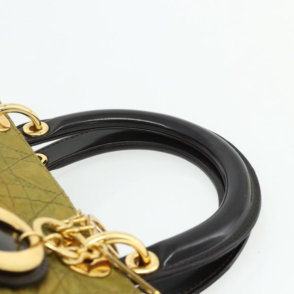 Christian Dior Canage Lady Dior Hand Bag Nylon Green Gold Auth BA12259