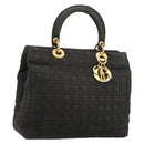 Christian Dior Canage Lady Dior Hand Bag Nylon Black Gold Auth BA12261-1