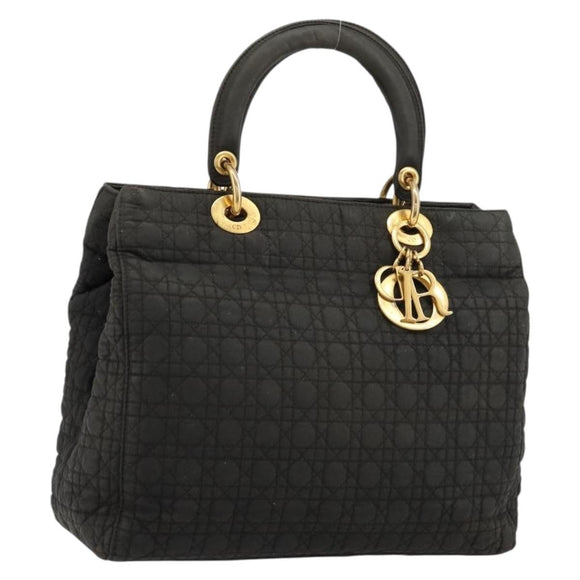 Christian Dior Canage Lady Dior Hand Bag Nylon Black Gold Auth BA12261