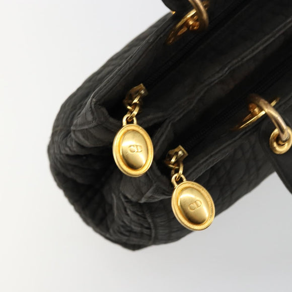 Christian Dior Canage Lady Dior Hand Bag Nylon Black Gold Auth BA12261