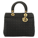 Christian Dior Canage Lady Dior Hand Bag Nylon Black Gold Auth BA12261-13