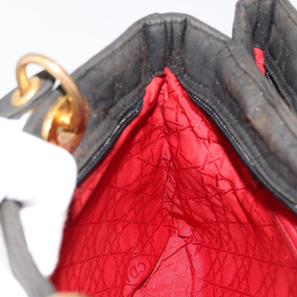 Christian Dior Canage Lady Dior Hand Bag Nylon Black Gold Auth BA12261