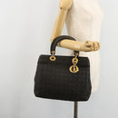 Christian Dior Canage Lady Dior Hand Bag Nylon Black Gold Auth BA12261-25