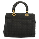 Christian Dior Canage Lady Dior Hand Bag Nylon Black Gold Auth BA12261-2