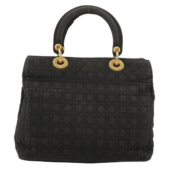 Christian Dior Canage Lady Dior Hand Bag Nylon Black Gold Auth BA12261