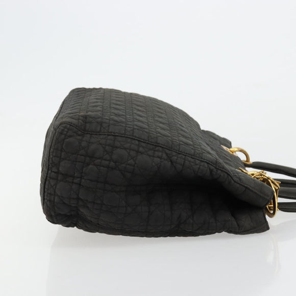Christian Dior Canage Lady Dior Hand Bag Nylon Black Gold Auth BA12261